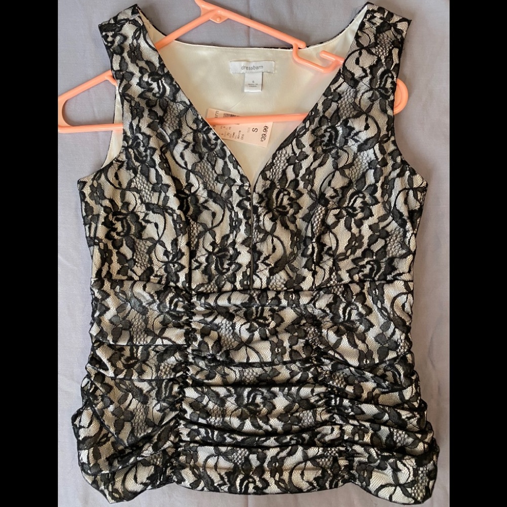 Cocktail black and cream satin and lace top.